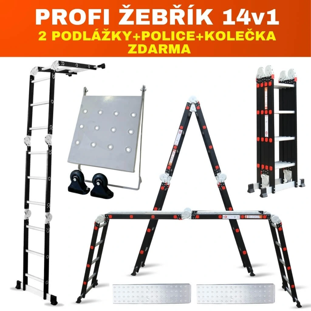 Multifunkční hliníkový žebřík 14v1 BLACK PREMIUM